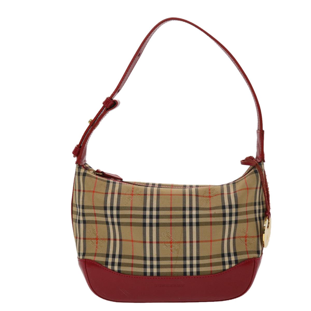 BURBERRY Nova Check Hand Bag Canvas Beige Black Red Auth 47053