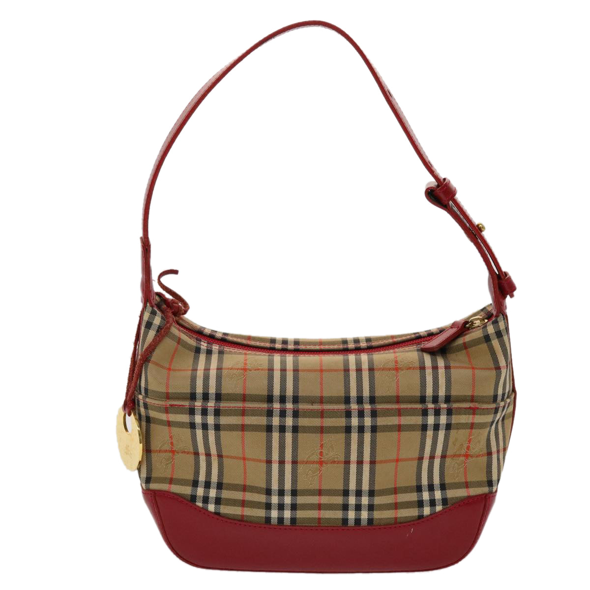 BURBERRY Nova Check Hand Bag Canvas Beige Black Red Auth 47053