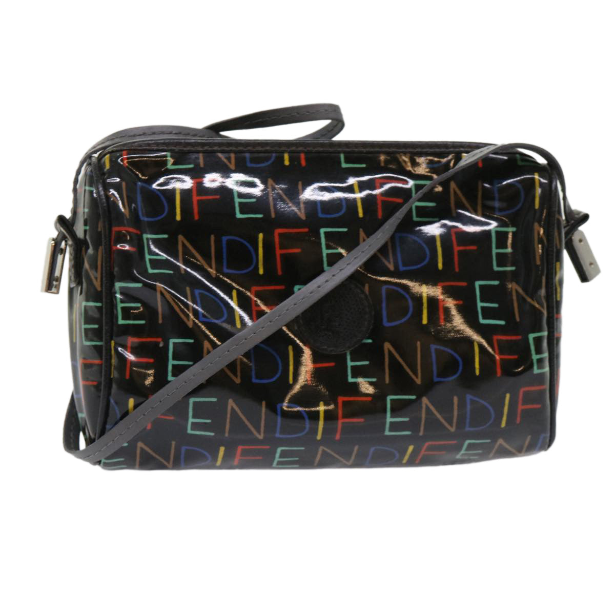 FENDI Shoulder Bag Enamel Black Multicolor Auth 47063