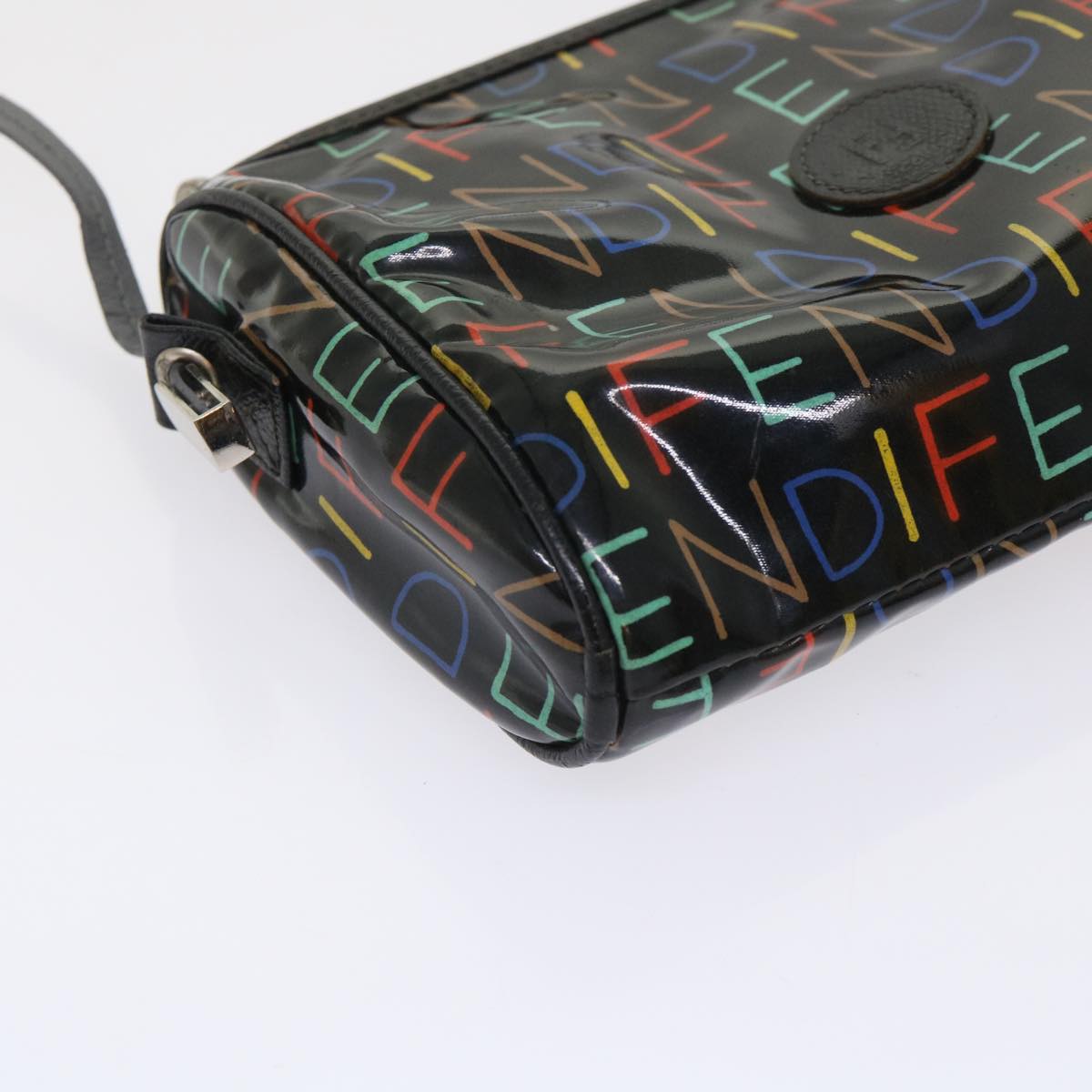 FENDI Shoulder Bag Enamel Black Multicolor Auth 47063