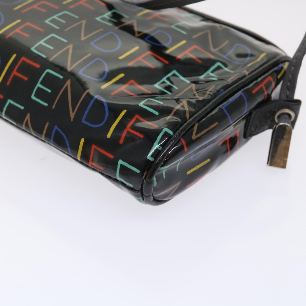 FENDI Shoulder Bag Enamel Black Multicolor Auth 47063