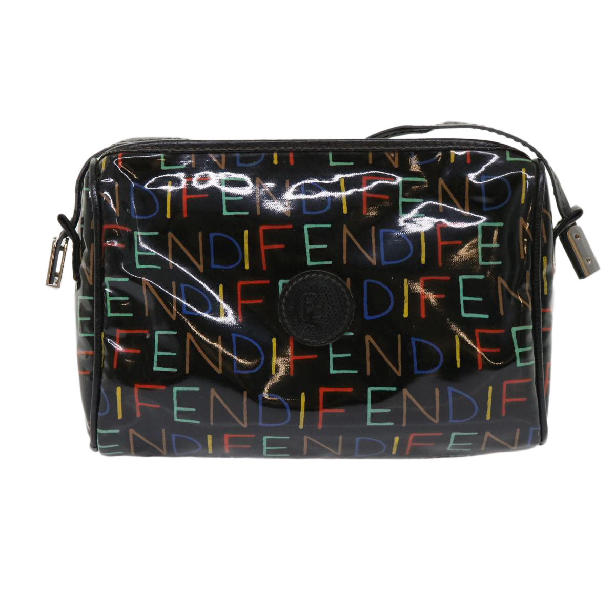 FENDI Shoulder Bag Enamel Black Multicolor Auth 47063