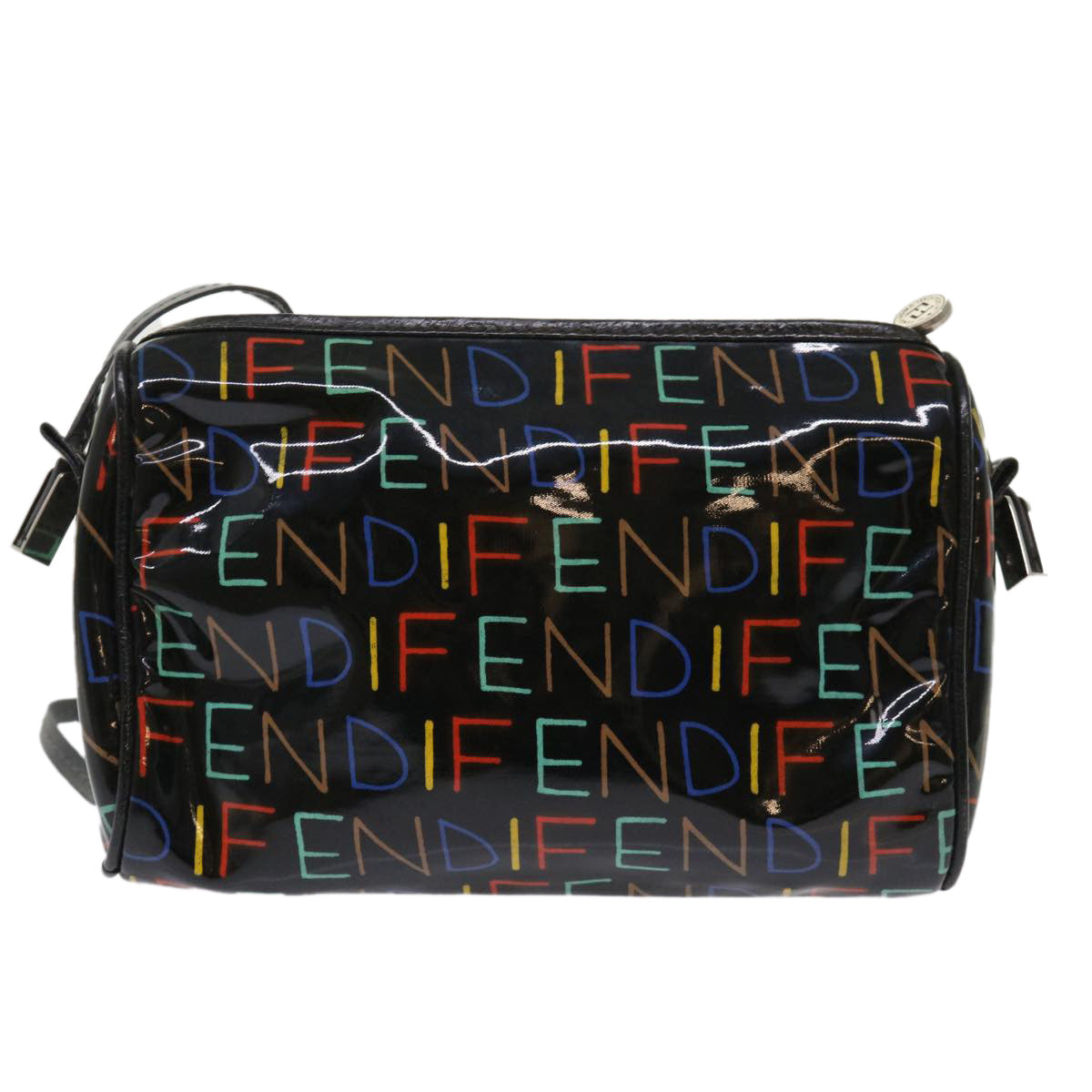 FENDI Shoulder Bag Enamel Black Multicolor Auth 47063 - 0