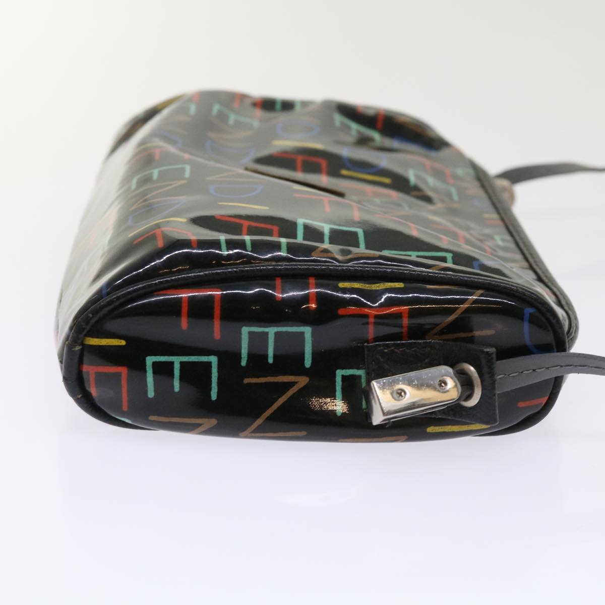 FENDI Shoulder Bag Enamel Black Multicolor Auth 47063