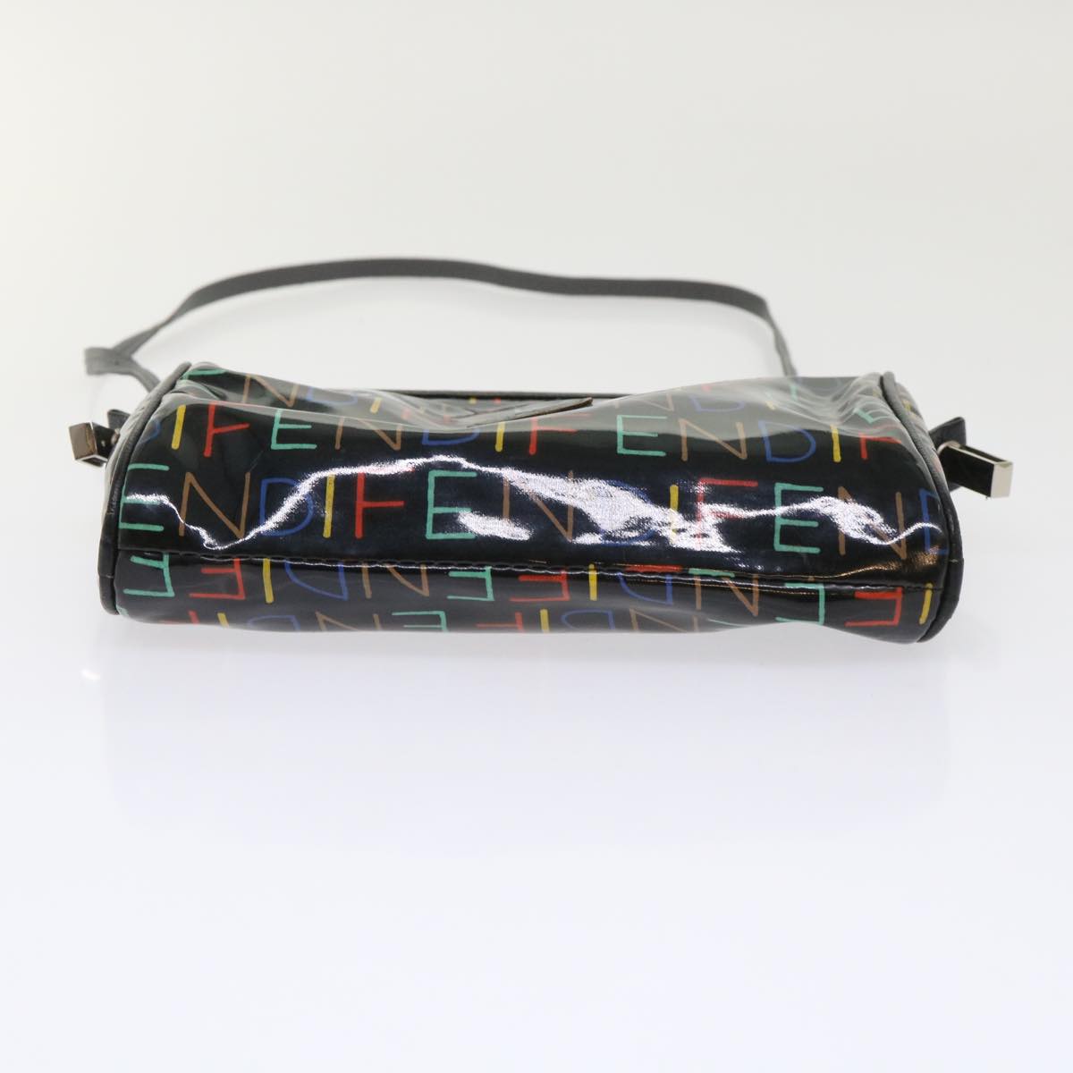 FENDI Shoulder Bag Enamel Black Multicolor Auth 47063