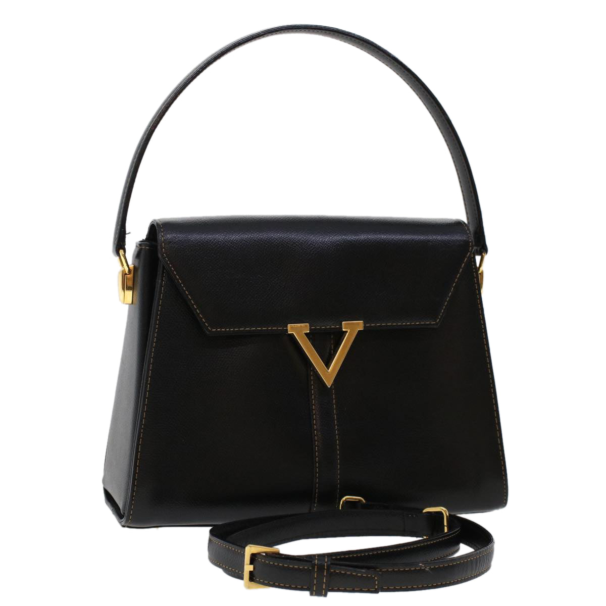 VALENTINO Hand Bag Leather 2way Black Auth 47064