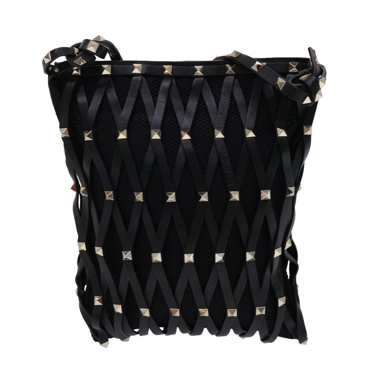 VALENTINO Studs Shoulder Bag Leather Black Auth 47065 - 0