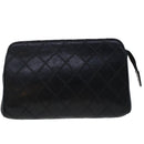 CHANEL Pouch Lamb Skin Black CC Auth 47074-13