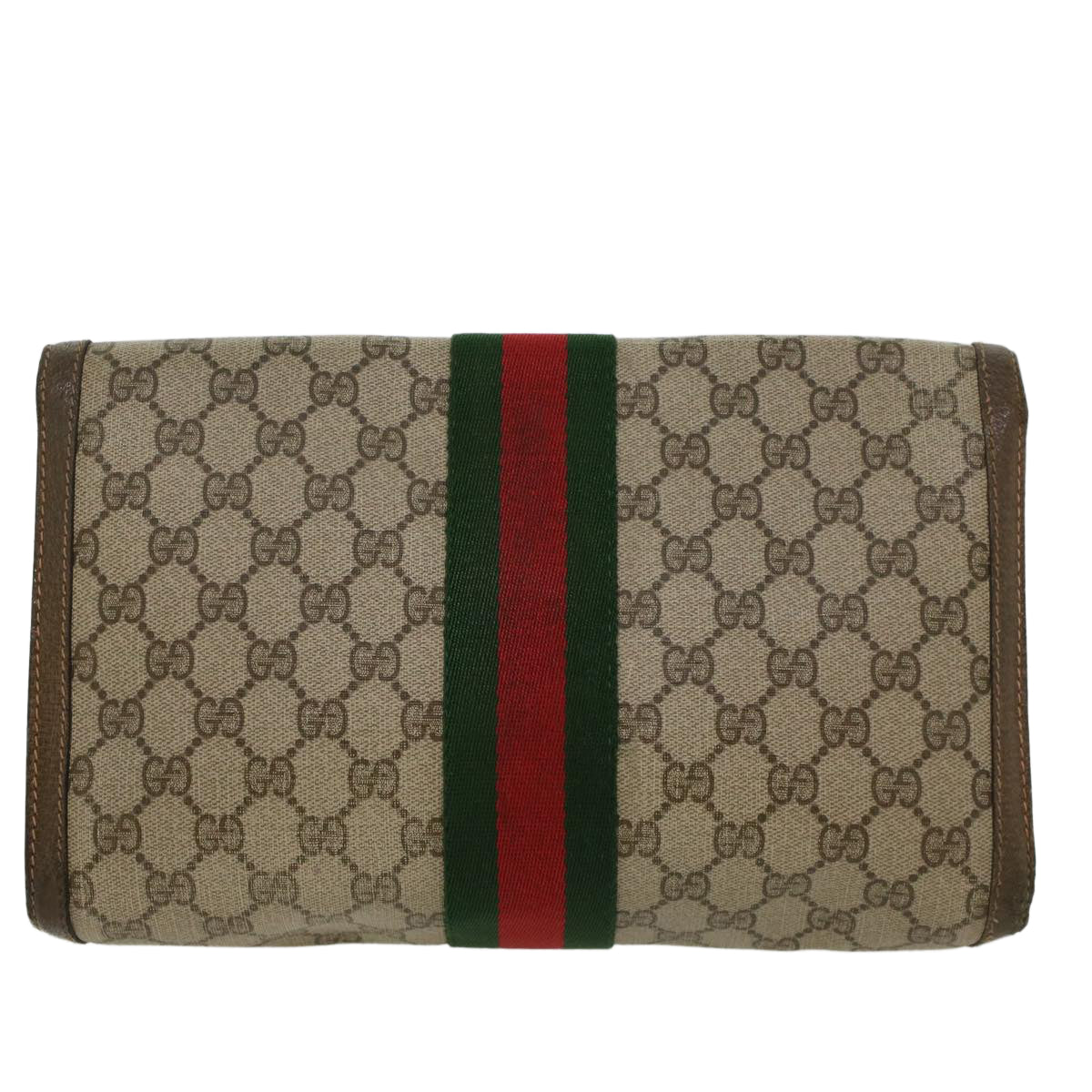 GUCCI GG Canvas Web Sherry Line Clutch Bag Beige Red 89•01•007 Auth 47106 - 0