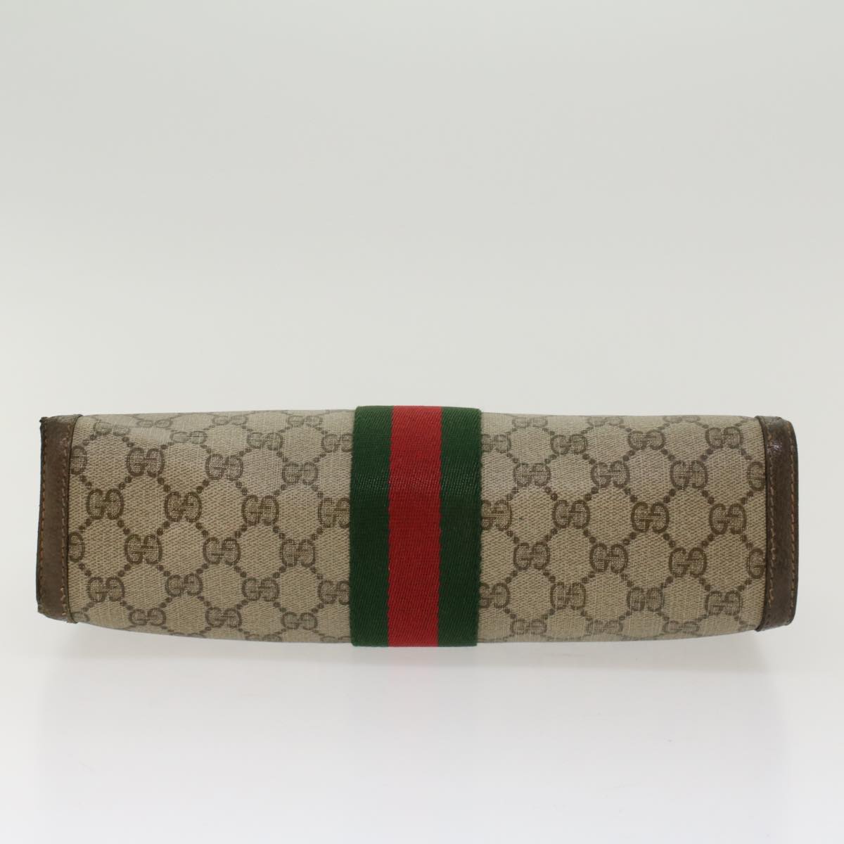 GUCCI GG Canvas Web Sherry Line Clutch Bag Beige Red 89•01•007 Auth 47106