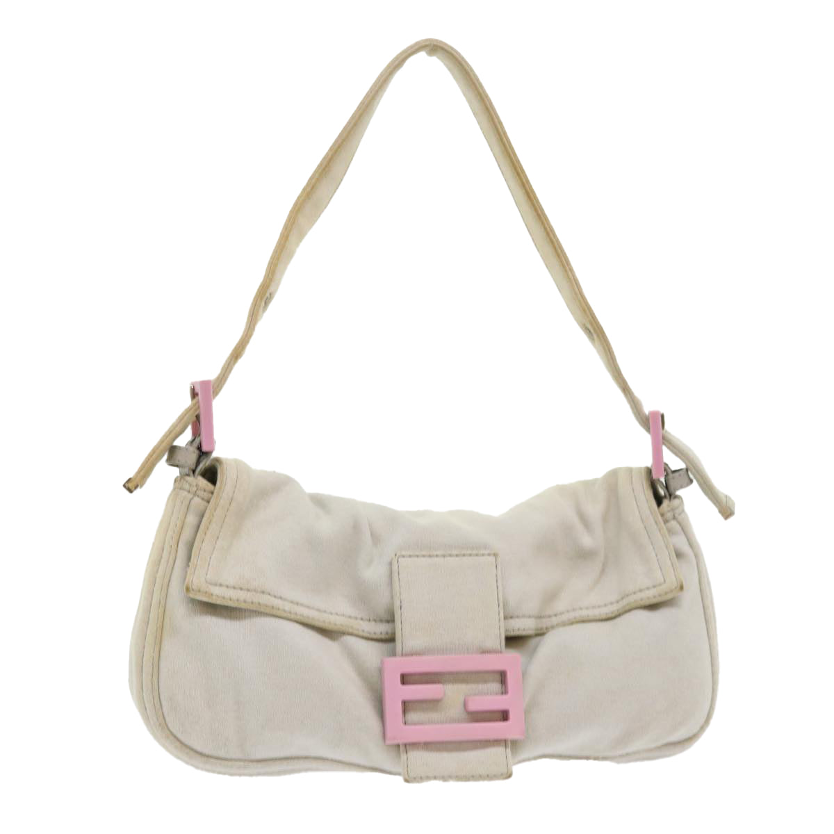 FENDI Mamma Baguette Shoulder Bag Cotton White Auth 47107