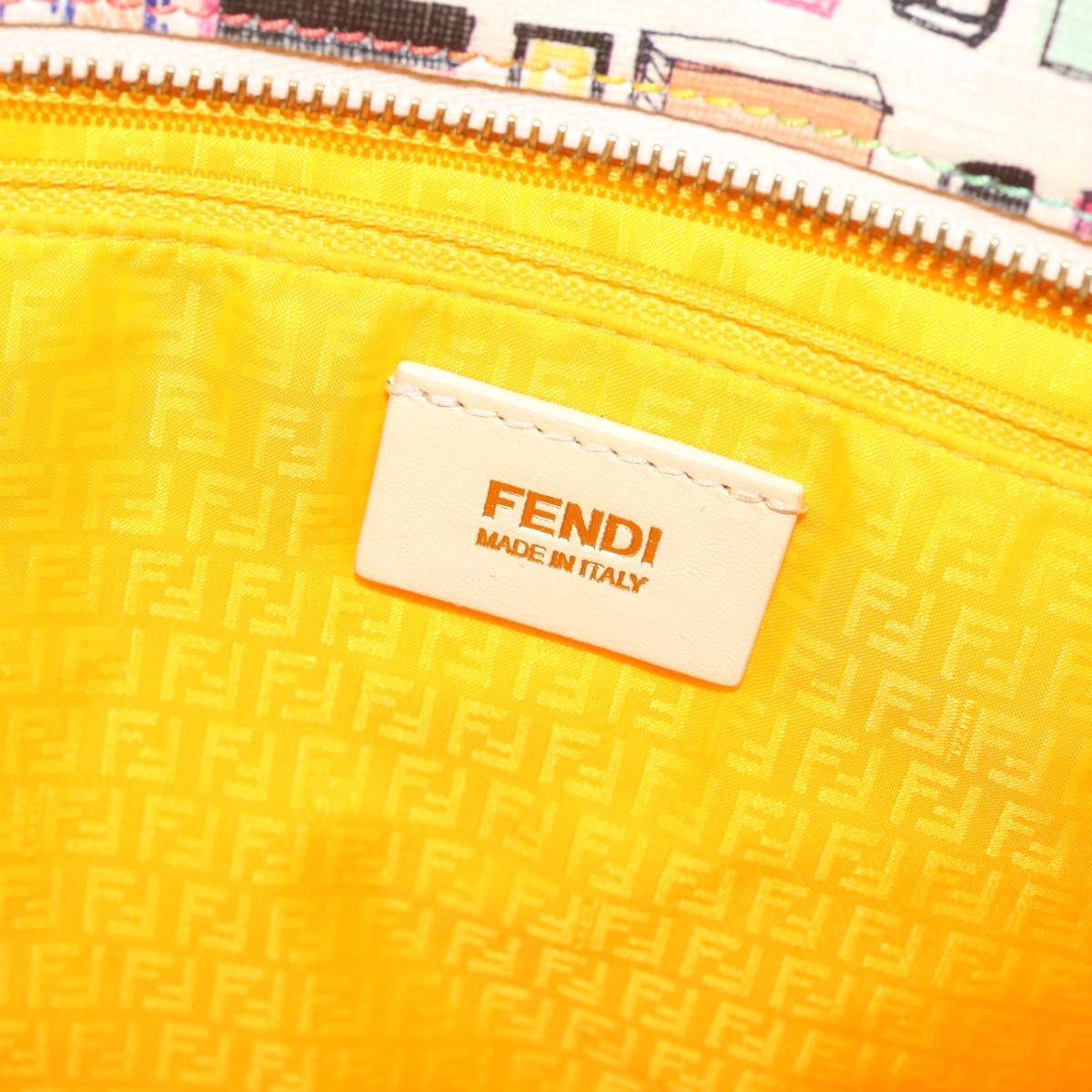 FENDI Zucca Canvas Tote Bag PVC Leather White Multicolor Auth 47109