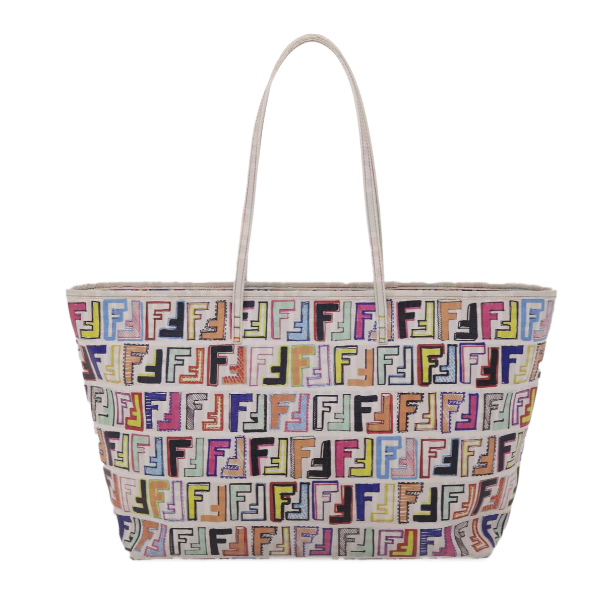 FENDI Zucca Canvas Tote Bag PVC Leather White Multicolor Auth 47109 - 0