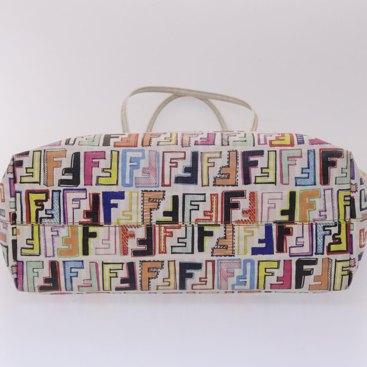 FENDI Zucca Canvas Tote Bag PVC Leather White Multicolor Auth 47109