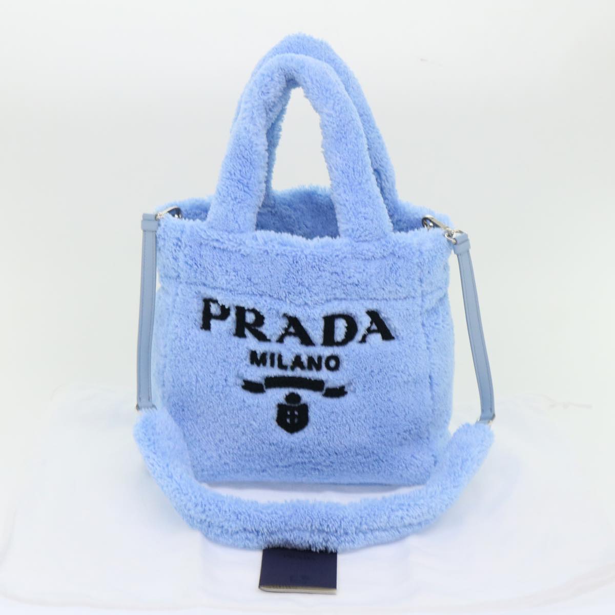 PRADA Terry Hand Bag 2way Light Blue Black Auth 47188A