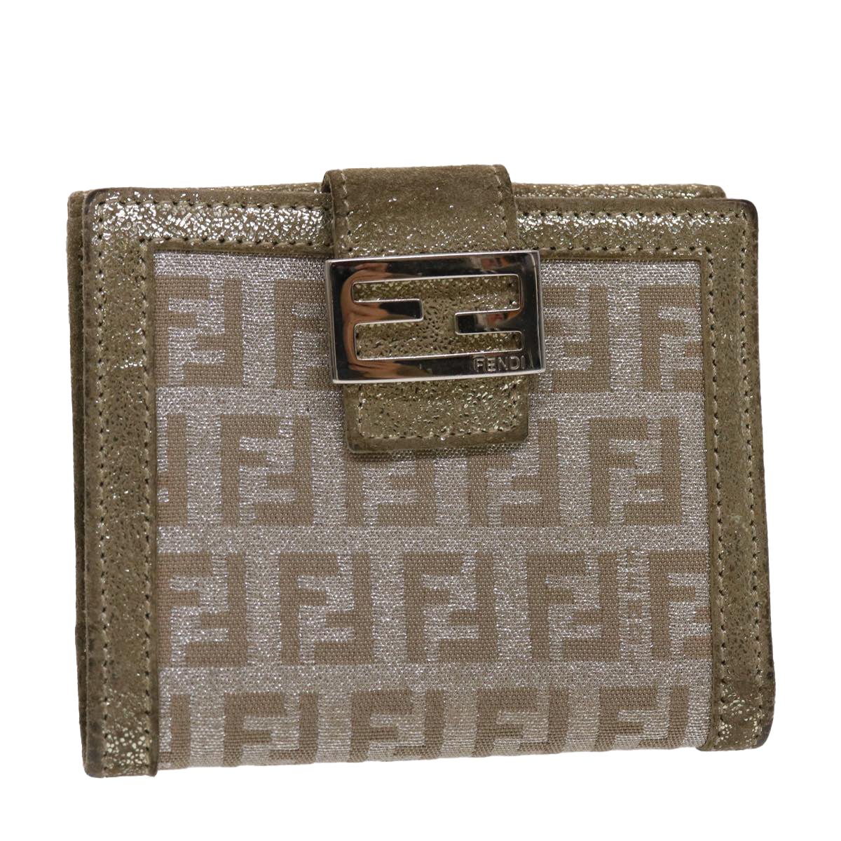 FENDI Zucchino Canvas Wallet Silver Auth 47197