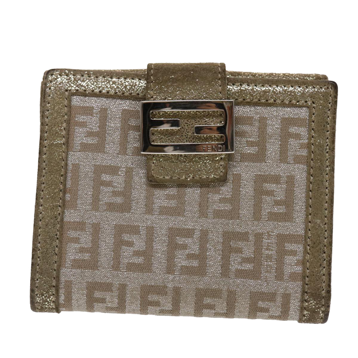 FENDI Zucchino Canvas Wallet Silver Auth 47197