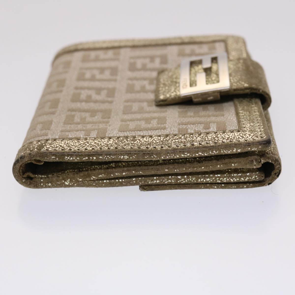 FENDI Zucchino Canvas Wallet Silver Auth 47197