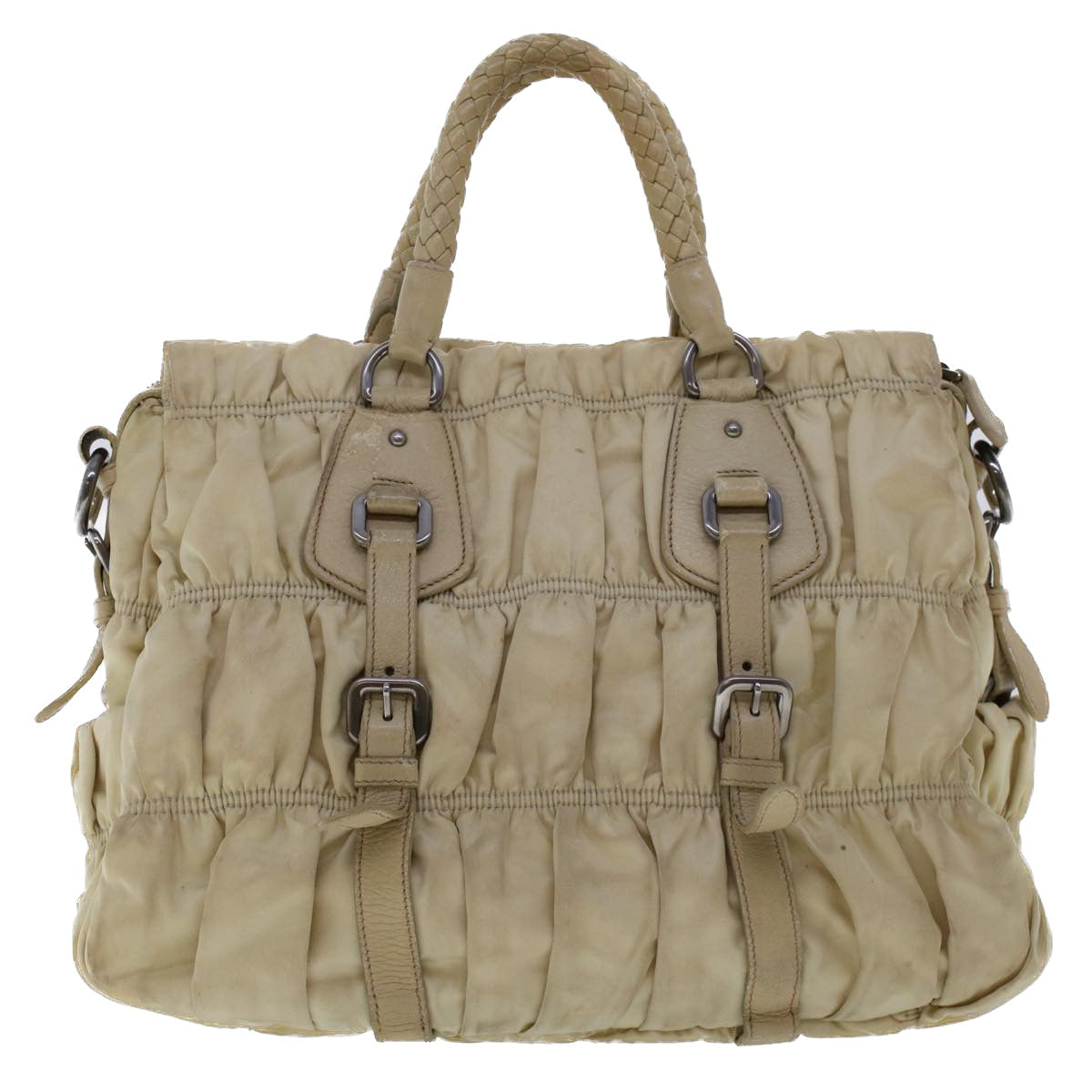 PRADA Hand Bag Nylon Leather 2way Beige Auth 47375 - 0