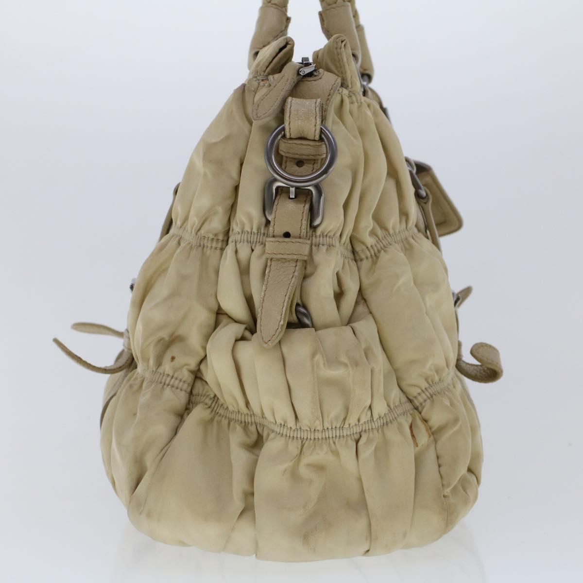 PRADA Hand Bag Nylon Leather 2way Beige Auth 47375