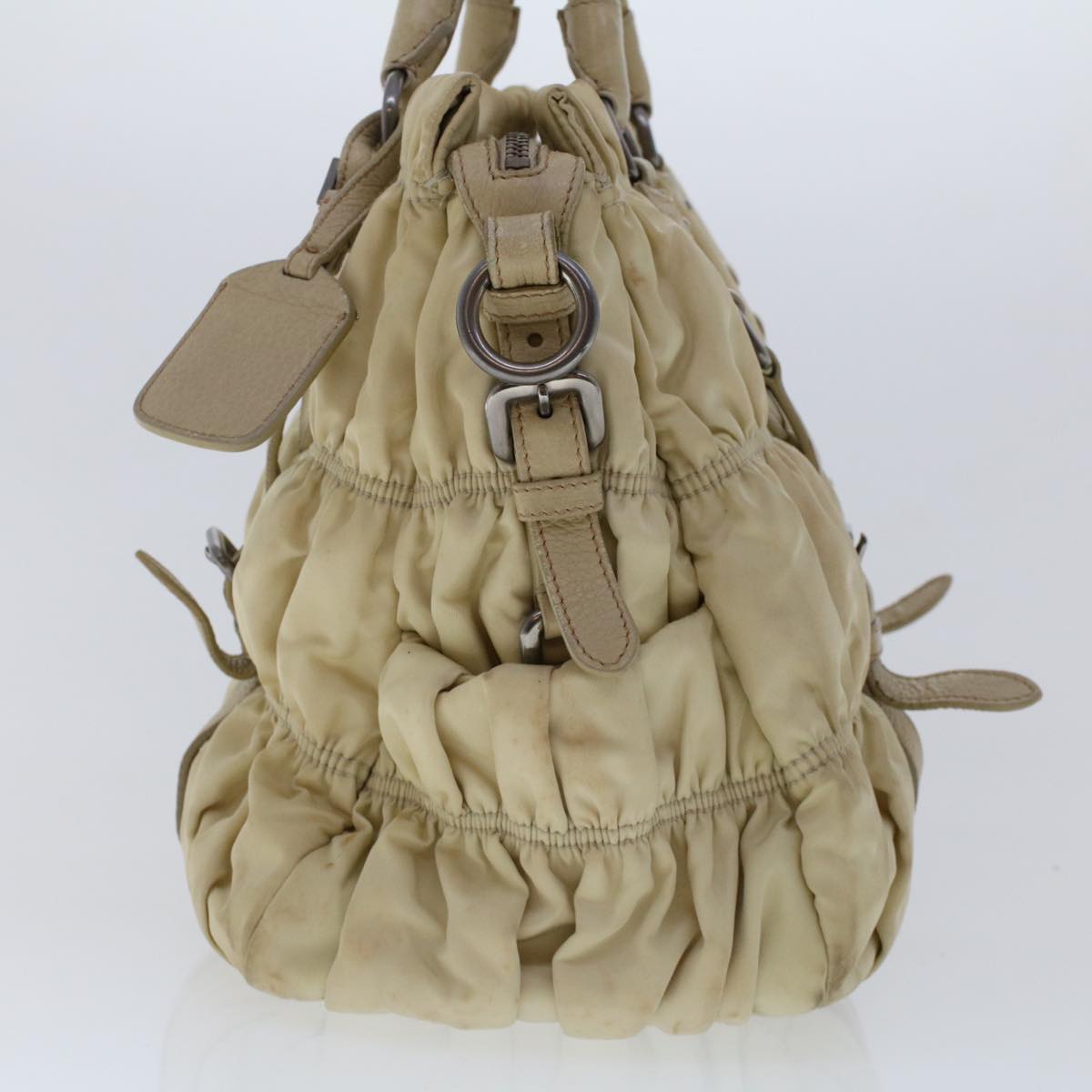 PRADA Hand Bag Nylon Leather 2way Beige Auth 47375
