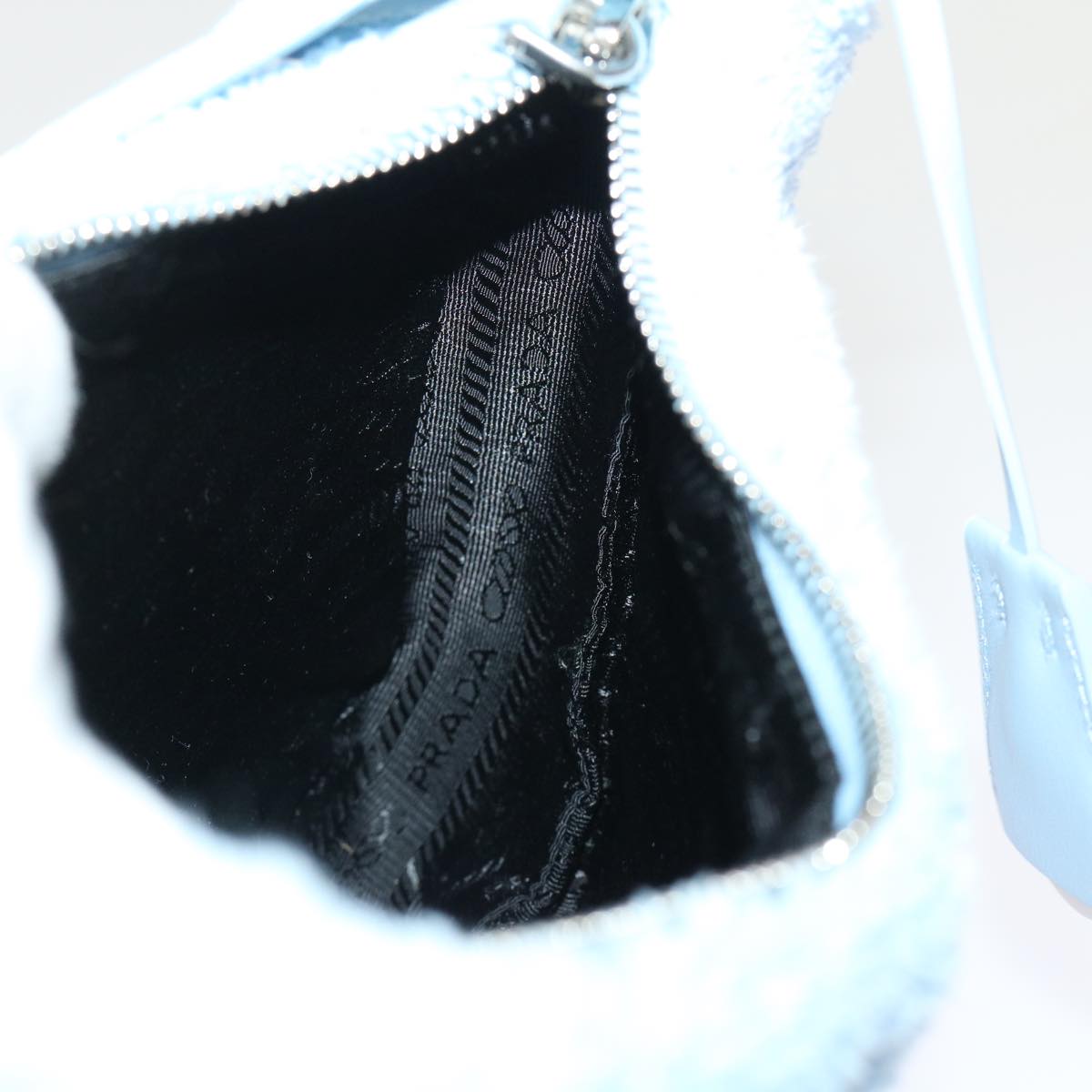 PRADA Terry Hand Bag Fabric Light Blue Black Auth 47378A