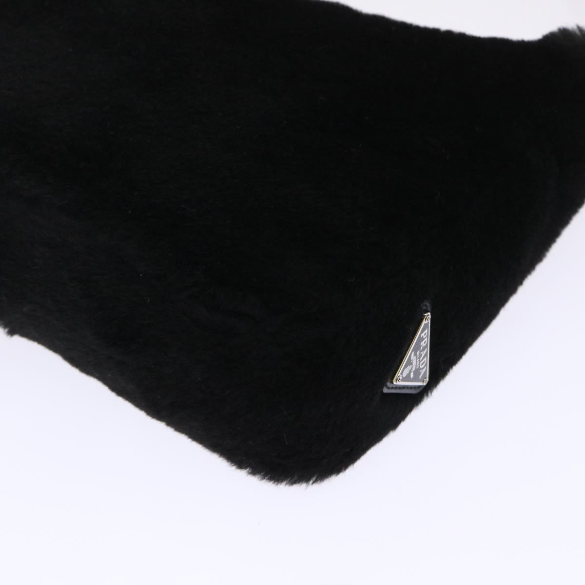 PRADA Terry Hand Bag Fabric Black White Auth 47379A