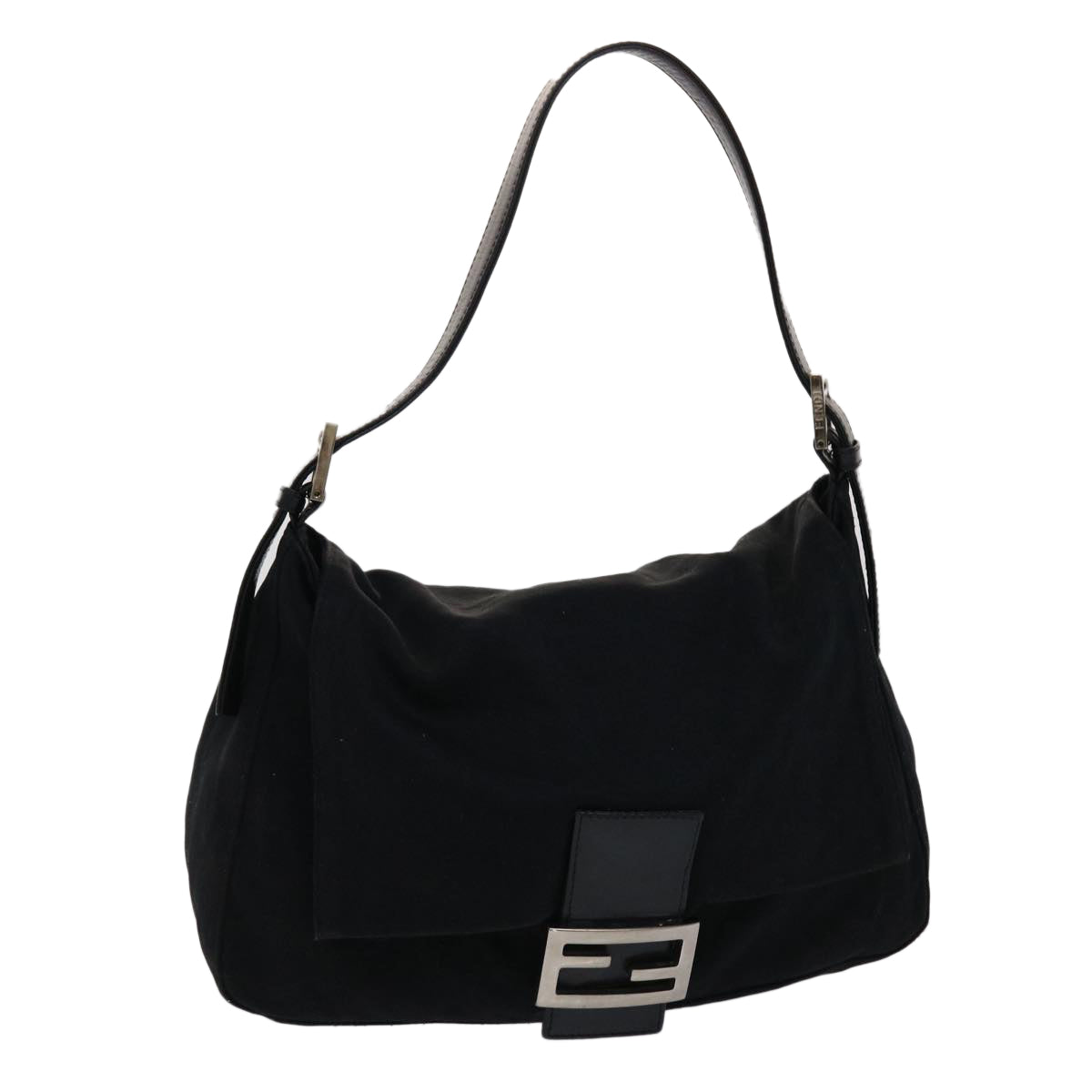 FENDI Mamma Baguette Shoulder Bag Nylon Leather Black Auth 47383