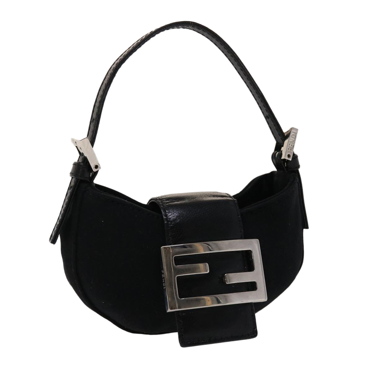 FENDI Mini Mamma Baguette Pouch Nylon Leather Black Auth 47384