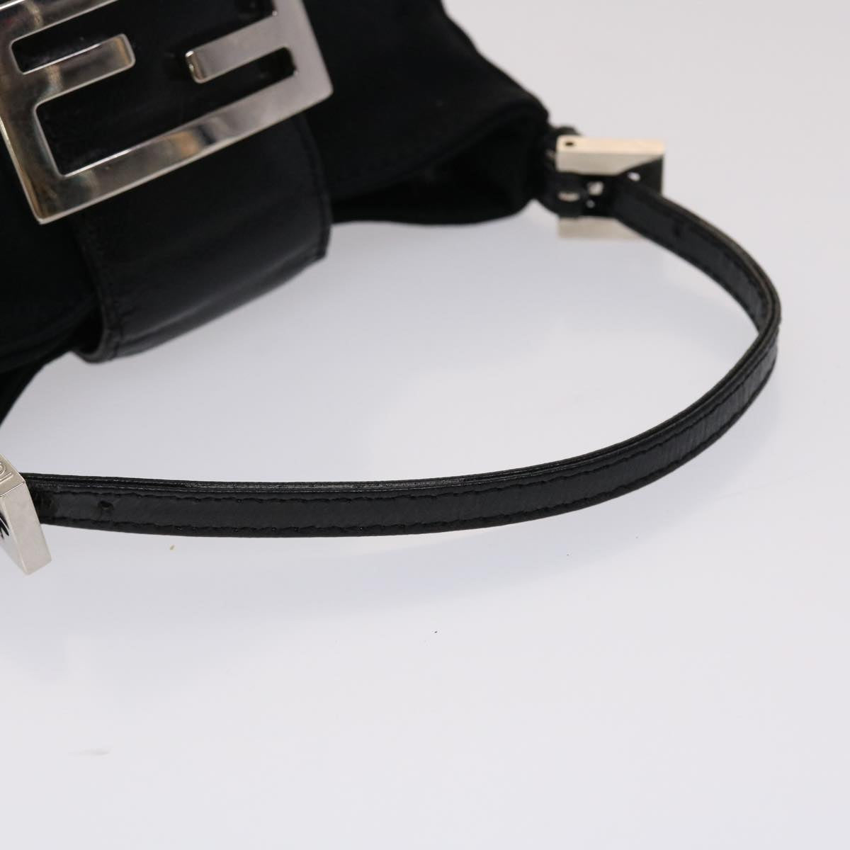 FENDI Mini Mamma Baguette Pouch Nylon Leather Black Auth 47384