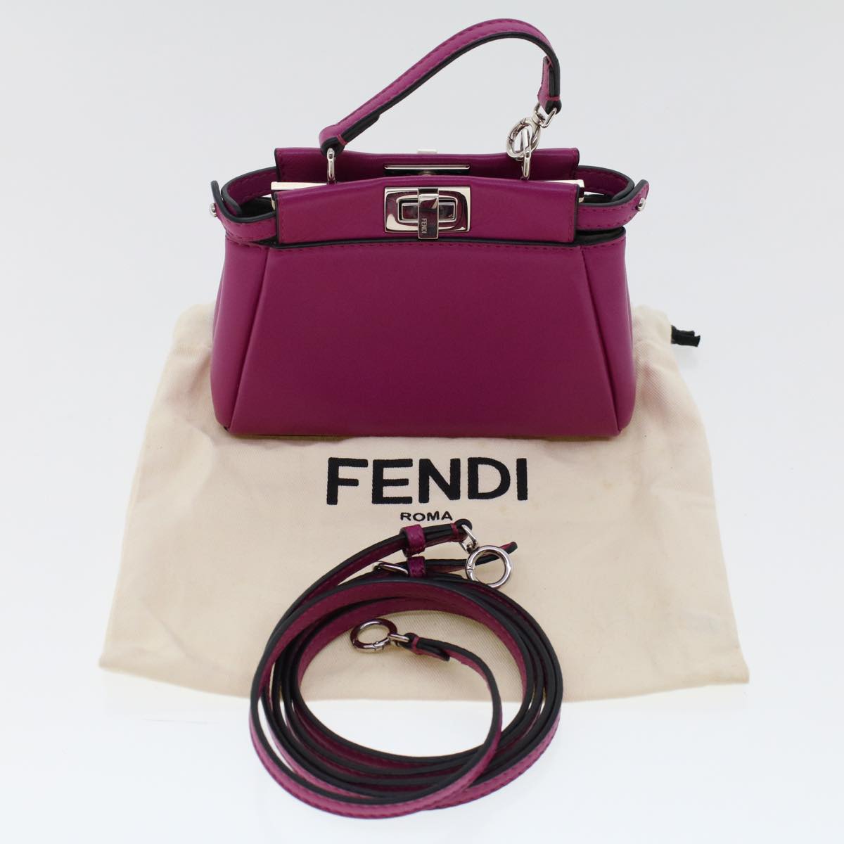 FENDI Shoulder Bag Leather Pink Auth 47385