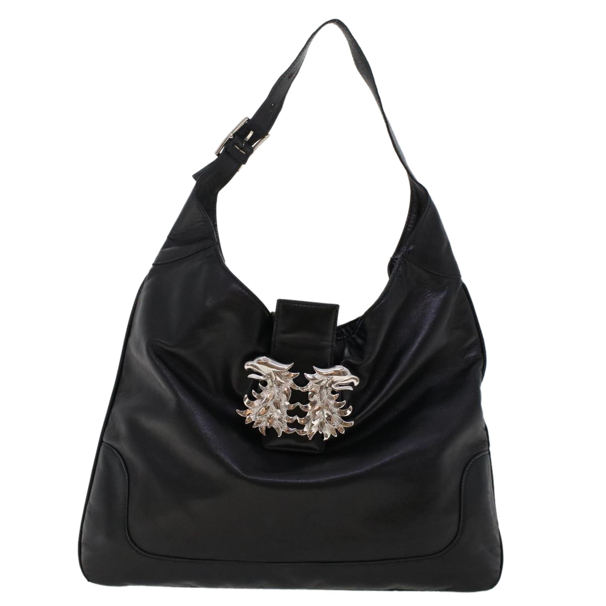 VALENTINO Hand Bag Leather Black Auth 47391