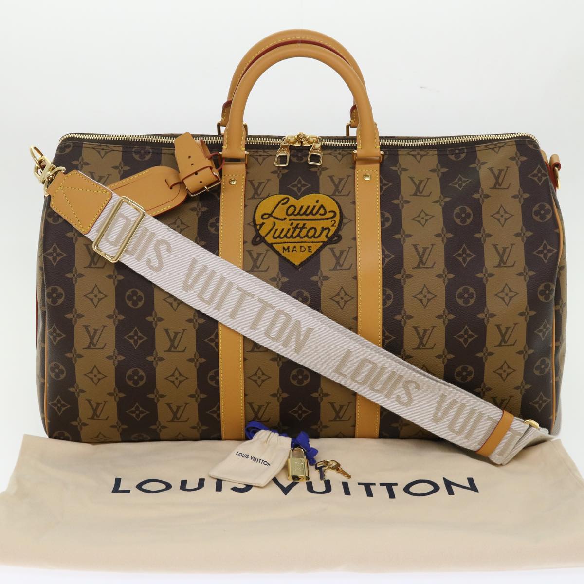 LOUIS VUITTON Monogram Stripe Keepall Bandouliere 50 Bag M45967 LV Auth 47401A