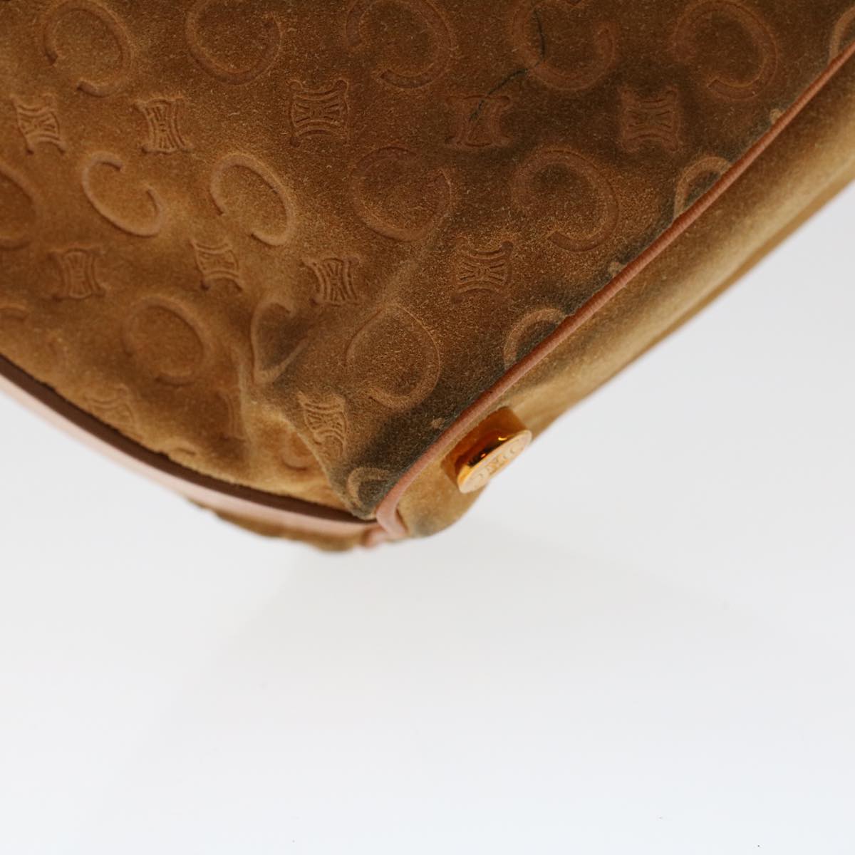 CELINE C Macadam Canvas Shoulder Bag Suede Leather Brown Auth 47408