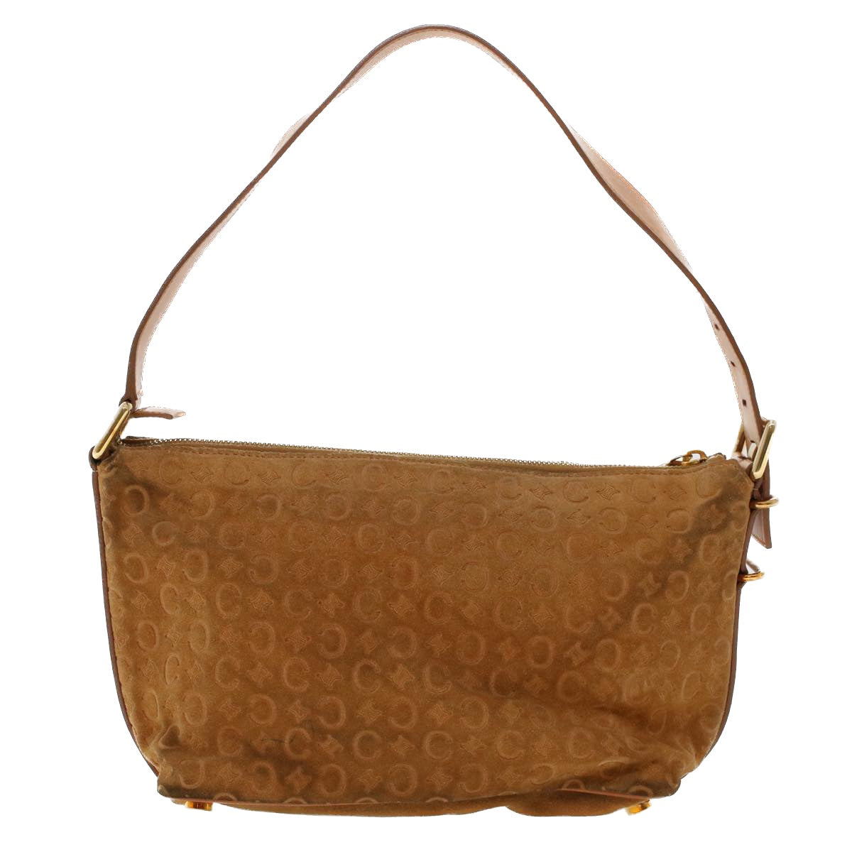 CELINE C Macadam Canvas Shoulder Bag Suede Leather Brown Auth 47408 - 0