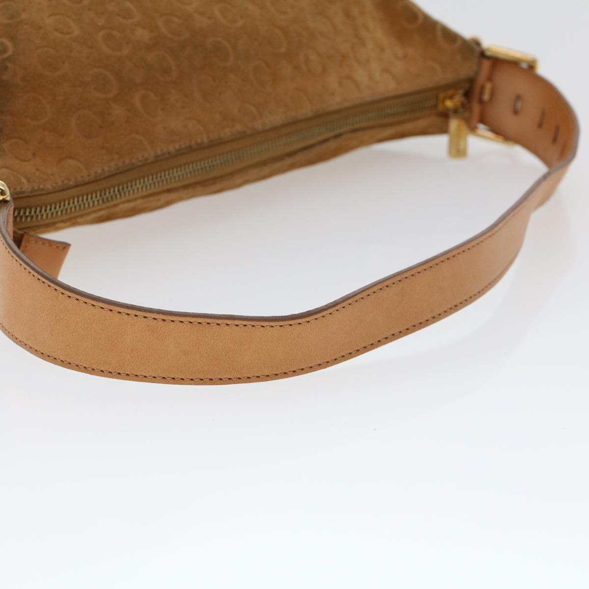 CELINE C Macadam Canvas Shoulder Bag Suede Leather Brown Auth 47408