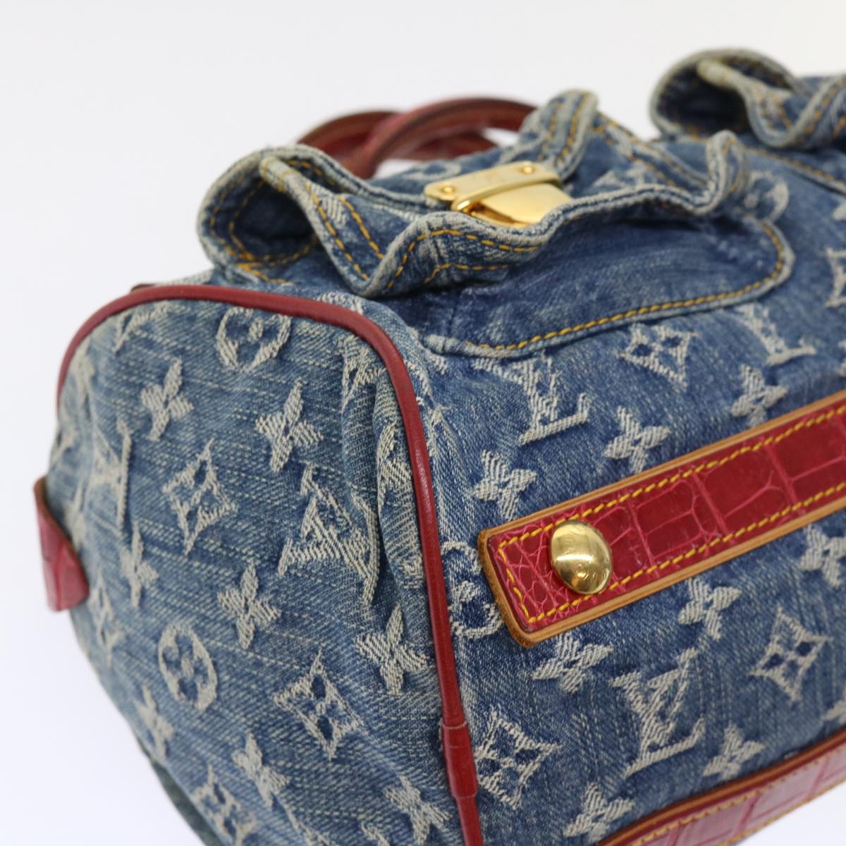 LOUIS VUITTON Monogram Denim Exotic Neo Speedy Hand Bag Blue M95019 Auth 47491