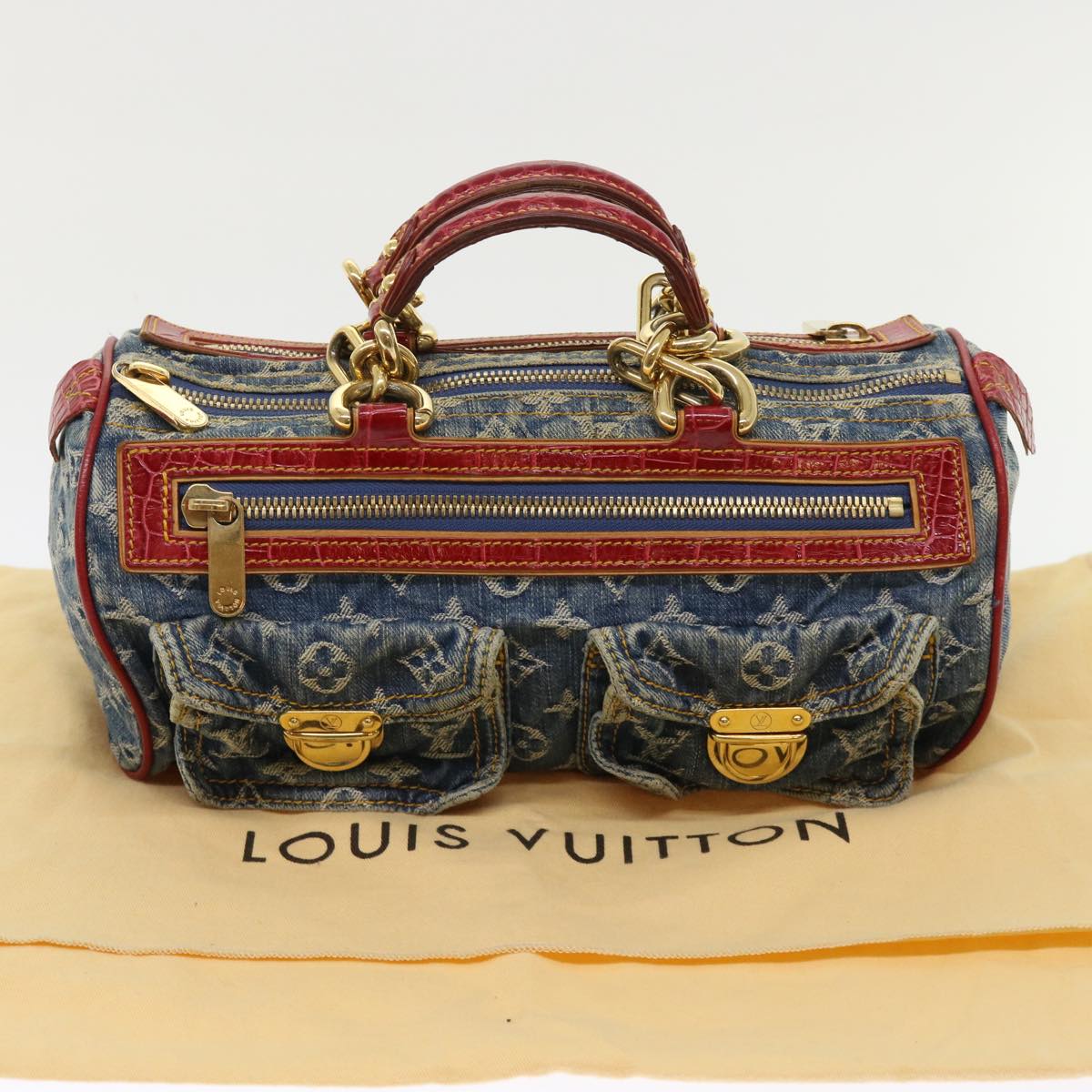 LOUIS VUITTON Monogram Denim Exotic Neo Speedy Hand Bag Blue M95019 Auth 47491