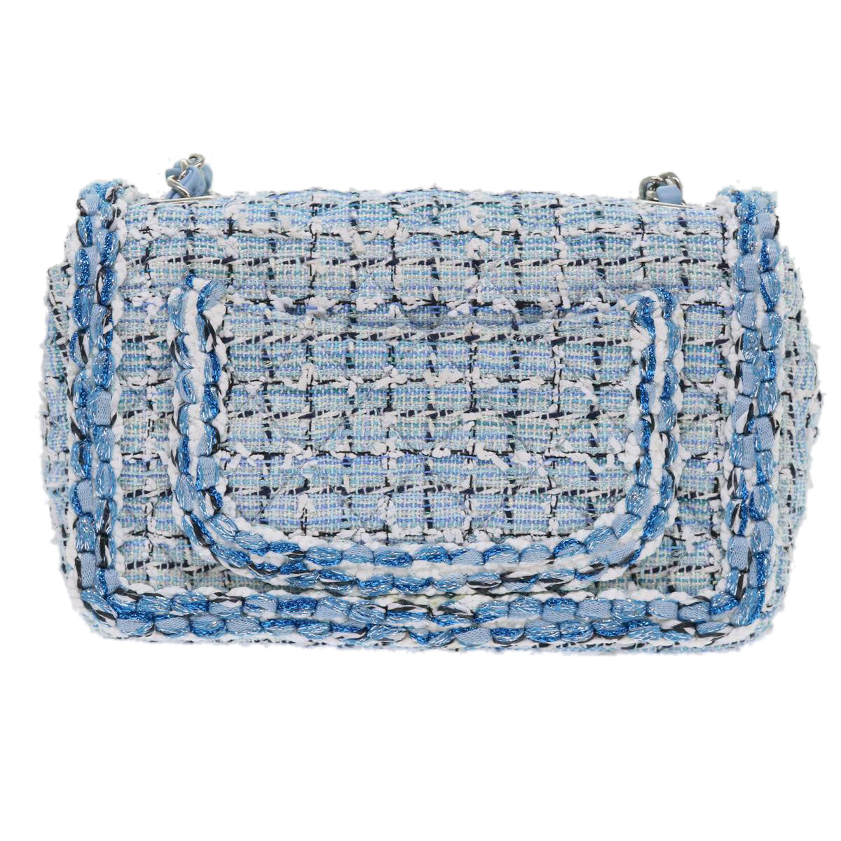 CHANEL Chain Shoulder Bag Tweed Blue CC Auth 47496A - 0