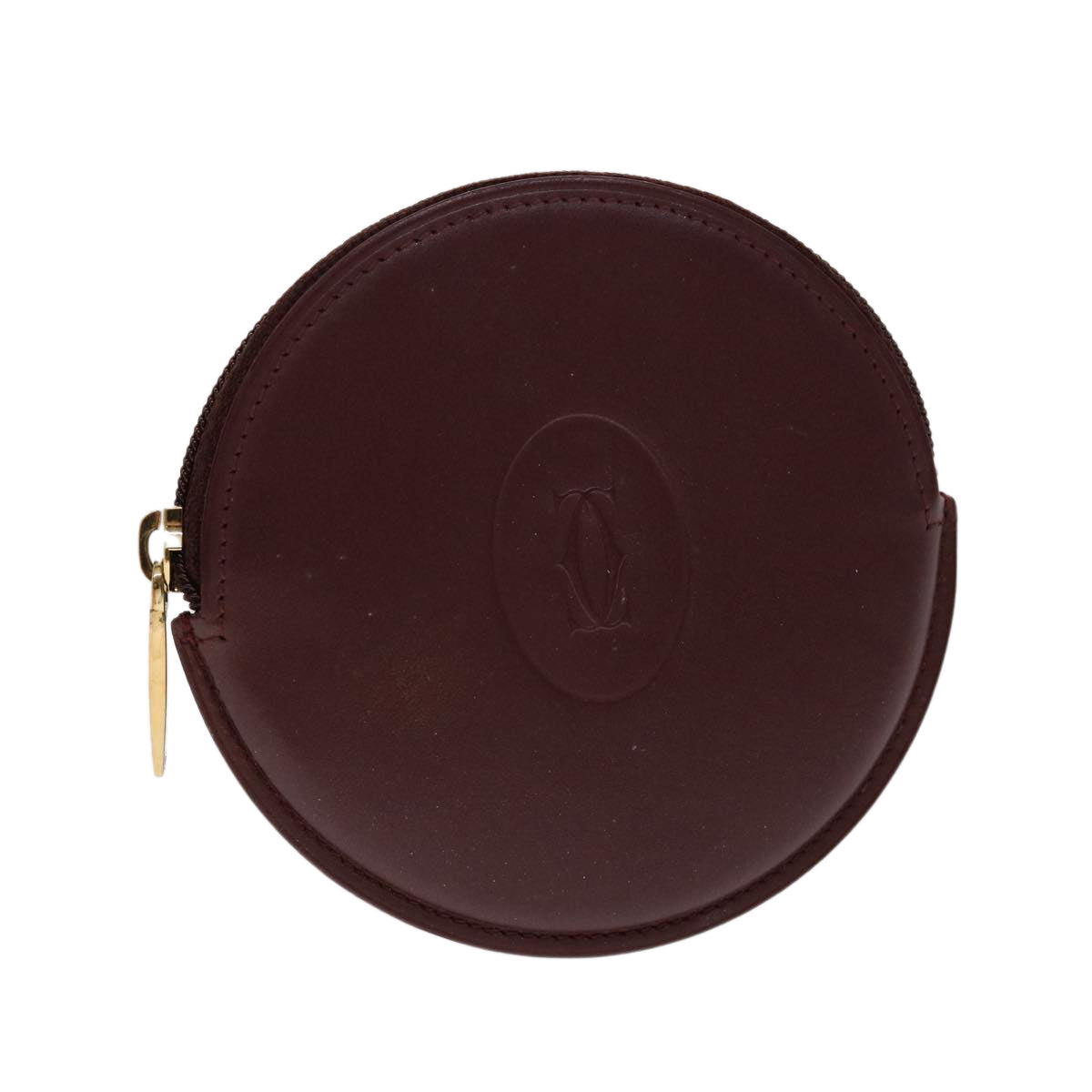 CARTIER Coin Purse Leather Wine Red Auth 47503
