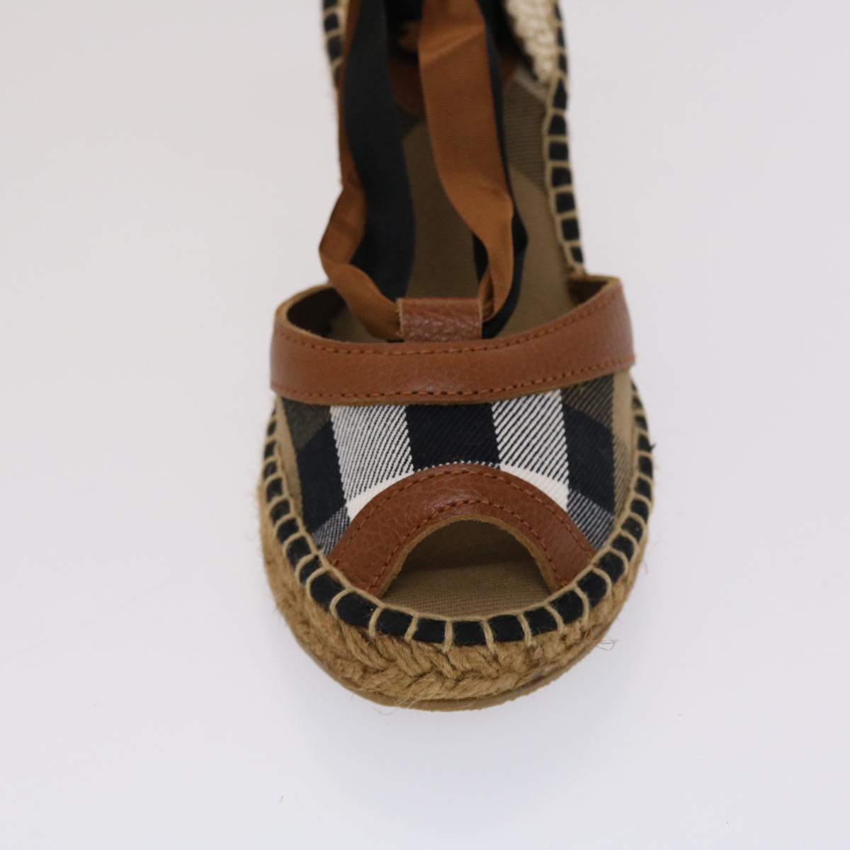 BURBERRY Nova Check High Heels Shoes Canvas 35 Brown Black Auth 47530