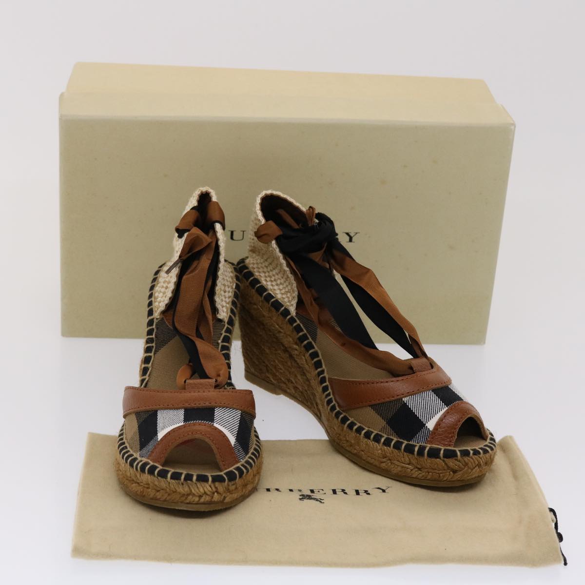 BURBERRY Nova Check High Heels Shoes Canvas 35 Brown Black Auth 47530