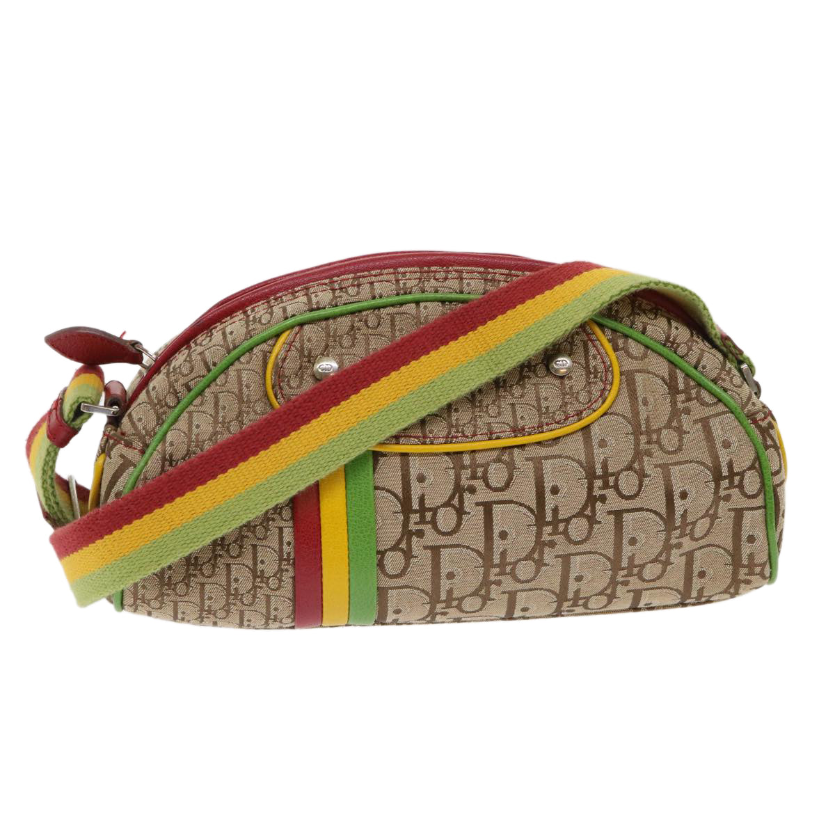 Christian Dior Trotter Canvas Shoulder Bag Rasta Color Beige Auth 47578