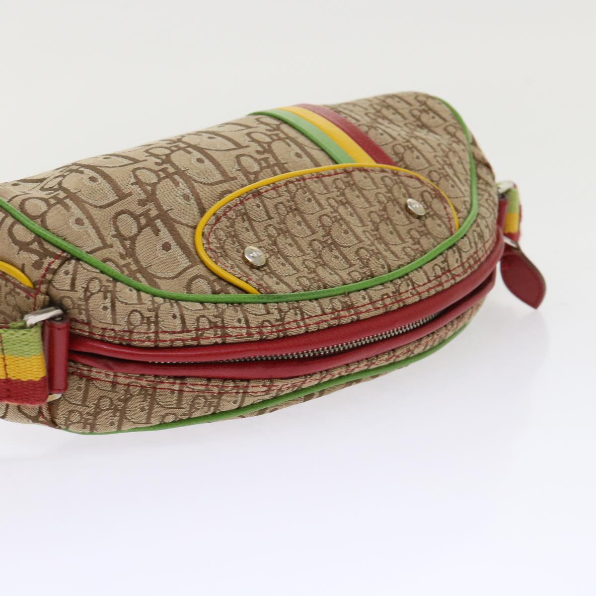 Christian Dior Trotter Canvas Shoulder Bag Rasta Color Beige Auth 47578