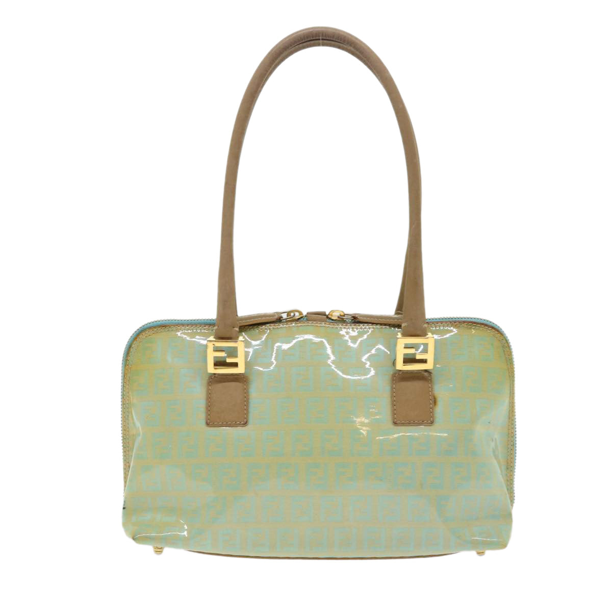 FENDI Zucchino Canvas Hand Bag Enamel Light Blue Auth 47649