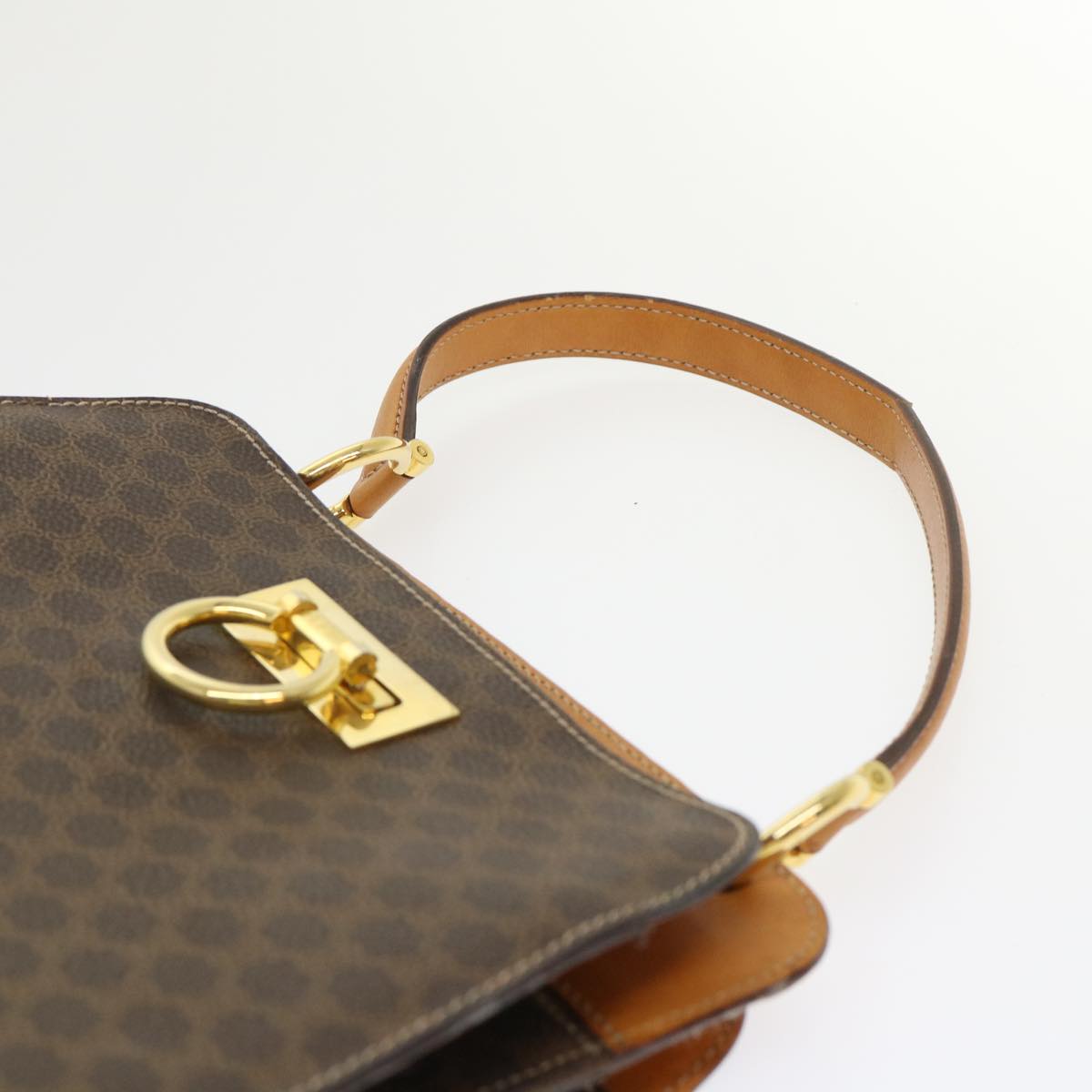 CELINE Macadam Canvas Hand Bag PVC Leather Brown Auth 47659