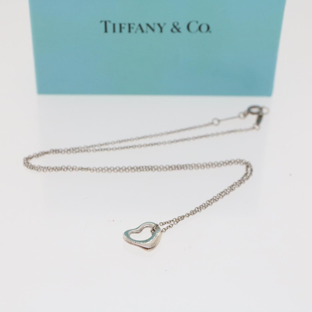 TIFFANY&Co. Open Heart Necklace Ag925 Silver Auth 47665