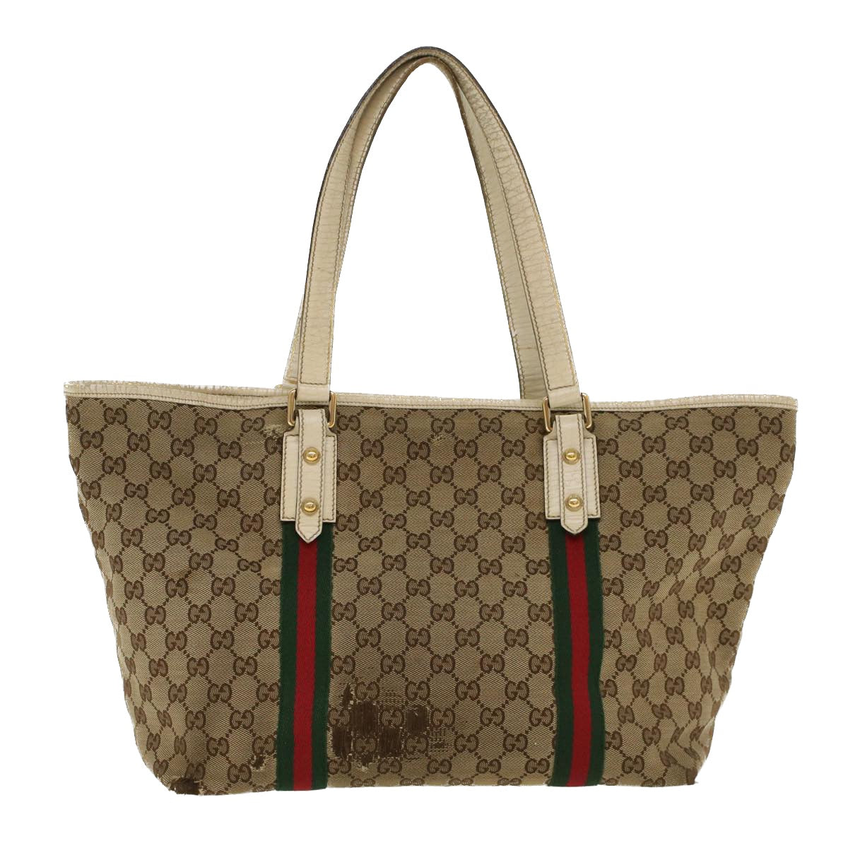 GUCCI GG Canvas Web Sherry Line Shoulder Bag Beige Red Green 139260 Auth 47709 - 0