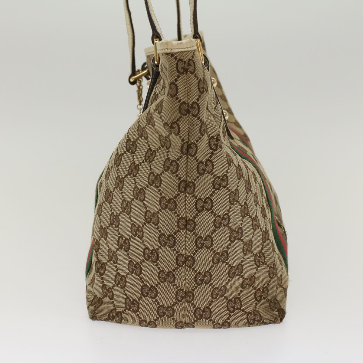 GUCCI GG Canvas Web Sherry Line Shoulder Bag Beige Red Green 139260 Auth 47709