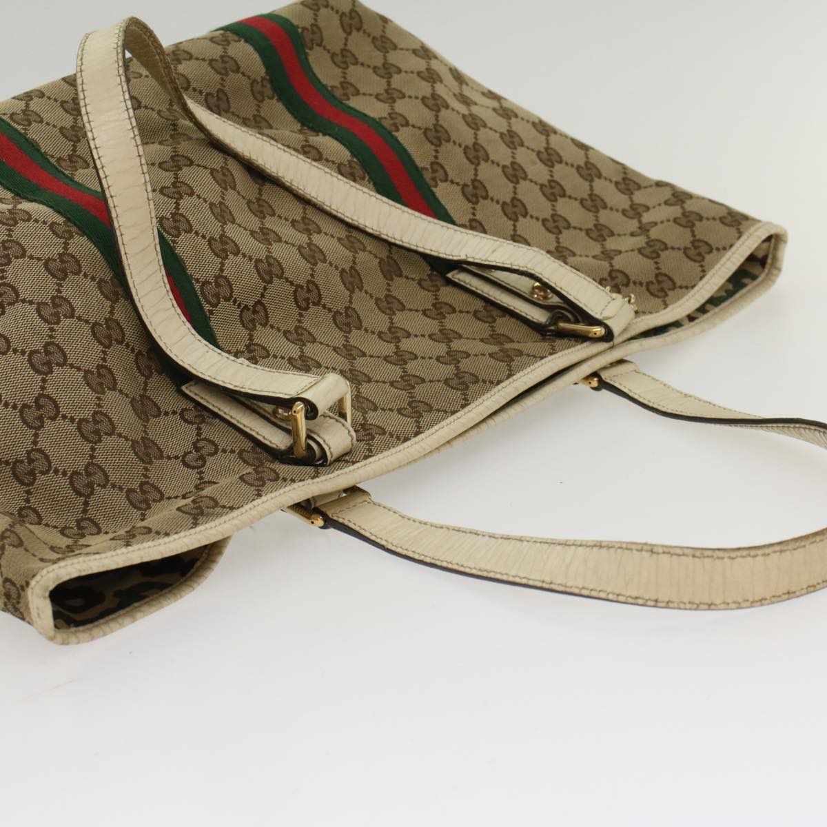 GUCCI GG Canvas Web Sherry Line Shoulder Bag Beige Red Green 139260 Auth 47709